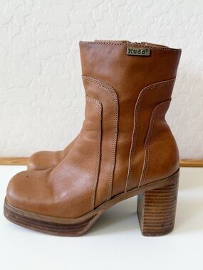 Y2K MUDD Fiesta Chunky Block Heel Cognac Boots